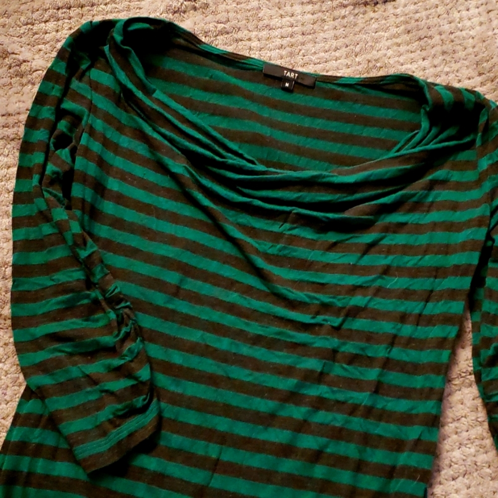 Cowl neck green striped top
